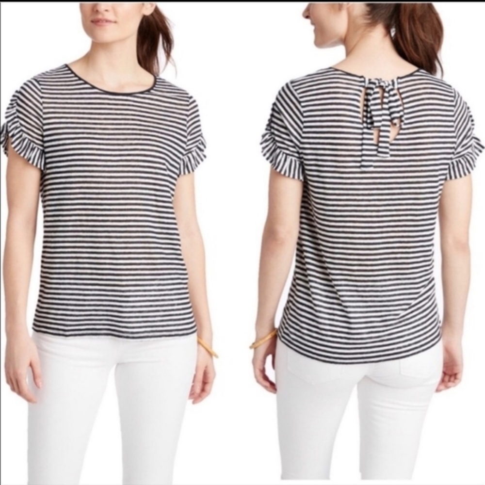 Vineyard Vines Women's Linen Ruffle Trim Tie Back Striped Shirt